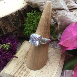 Solid Sterling Silver Square Cz Solitaire Engagement Wedding Fashion Ring Size 8